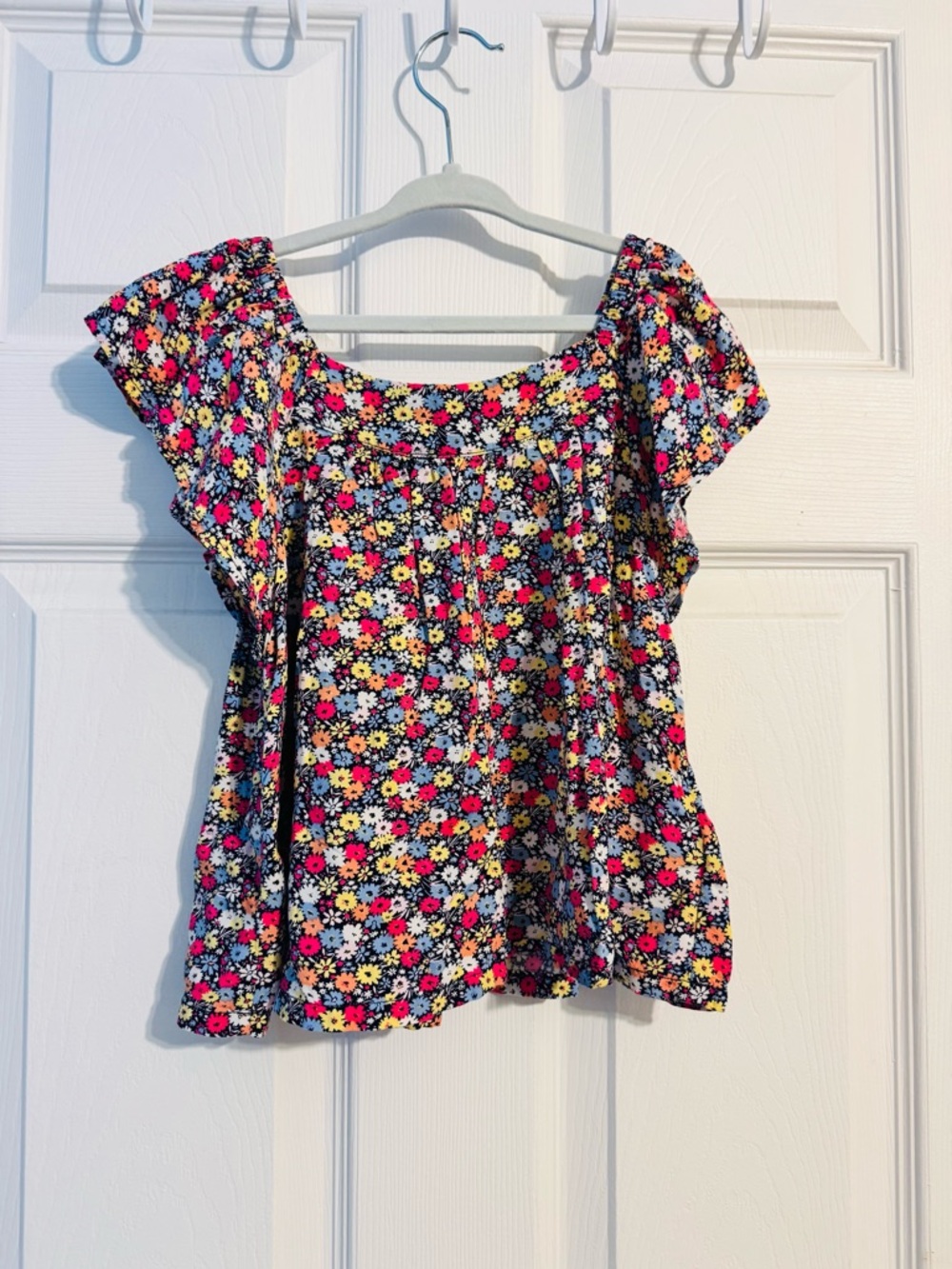 GAP Navy Floral Square-Neck Top with Pink & Yellow Flowers